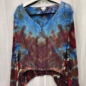 Oregon Rain Tie Dyed Batwing Cardigan in Reds, Blues, and Earth Tones | 1X